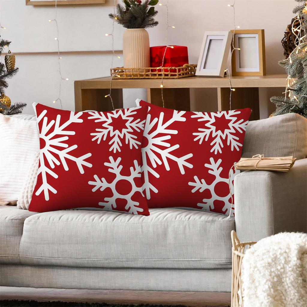 2Pcs White Snowflakes Christmas Throw Pillow Covers Designs, Zip Closure, Winter Holiday Party Cushion Case For Bedroom Sofa