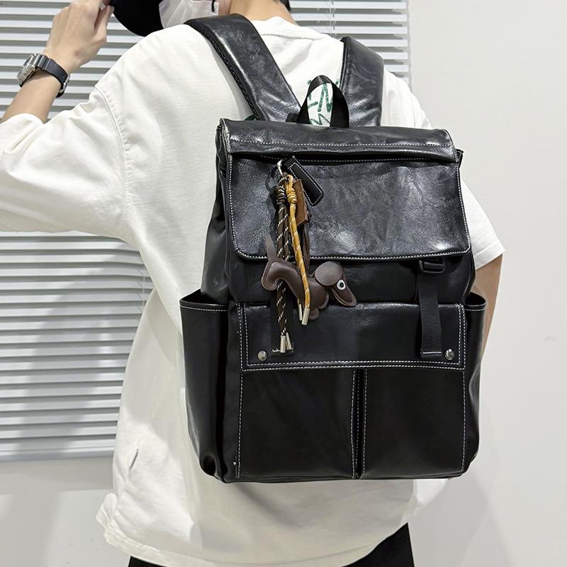 Schoolbag, business laptop handbag, unisex new PU soft leather backpack, fashionable commuter, large capacity travel backpack