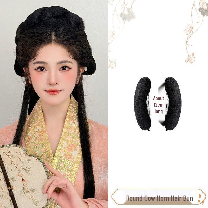 Ming Dynasty Style Hanfu Headdress Set with Lazy Headband and Wig Bun