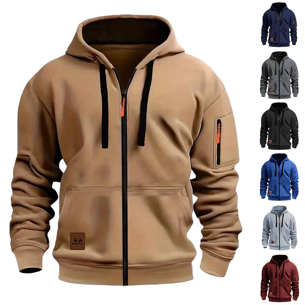 Men's Casual Jacket with Zipper and Multiple Pockets