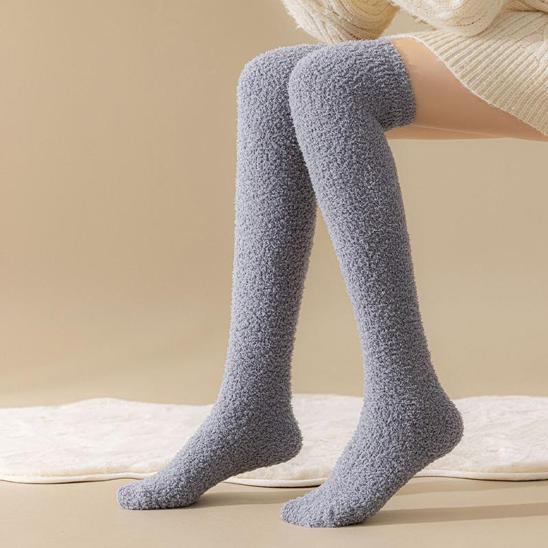 1 Pair Men Thickened Over The Knee Long Socks Breathable Warm Sweat-Absorbent Soft Women Sock Coral Fleece Knee-High Stockings