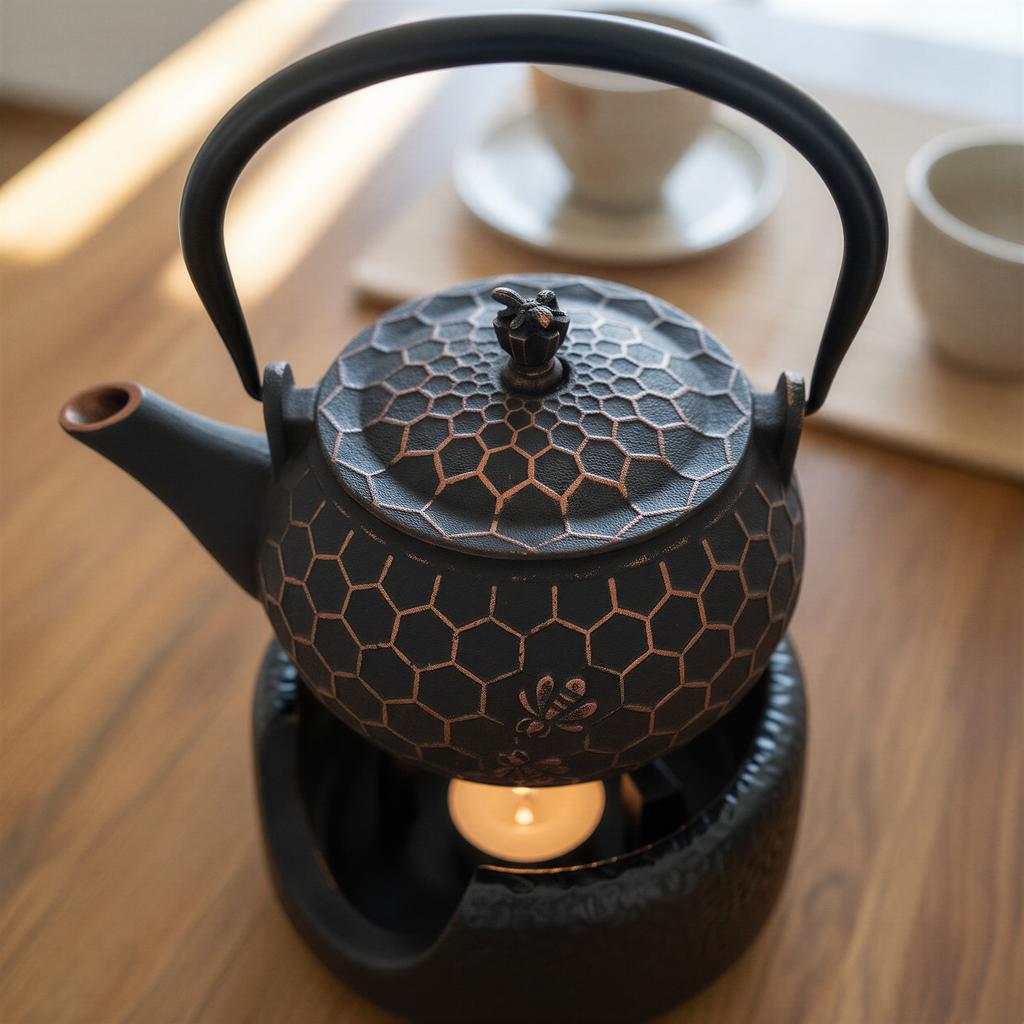 Cast Iron Kettle Bee 1.8L For Tea + Warmer + Fork