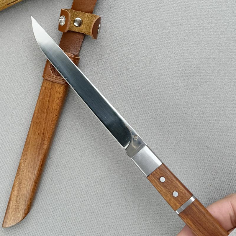 Wood Sheath Knife Hand Polished Outdoor Household Cut Fruit Knives Slicing Knife Sharp Butcher Knife Kit… More