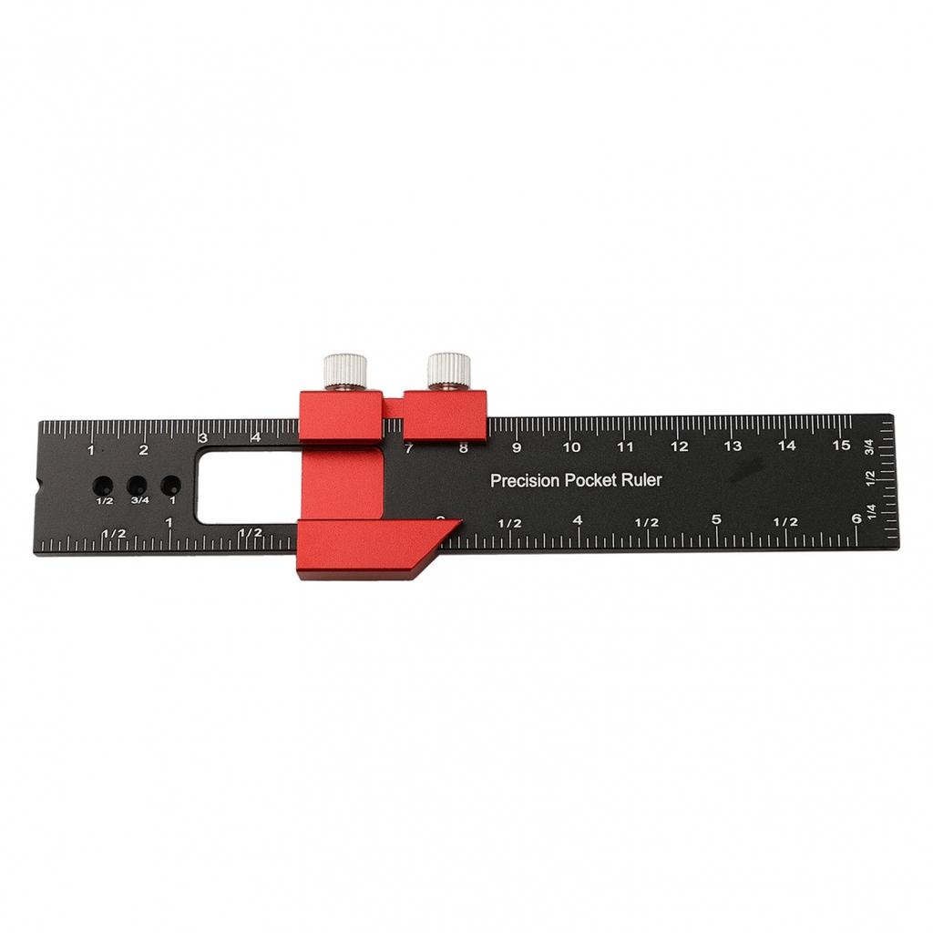 Woodworking Ruler Pocket Ruler Layout Tool Aluminum Alloy Ruler with Slide Stop