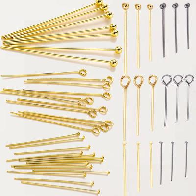 100 Stück 14K 18K Vergoldet 16-50mm Kugelkopf-Stecknadeln DIY Schmuckherstellung Zubehör Messing Metall Flachkopf Ösenkopf-Stecknadeln Zubehör