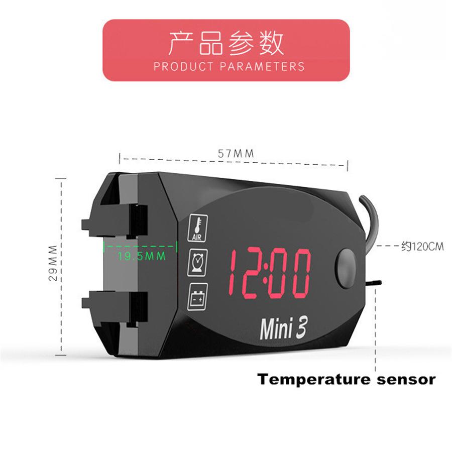 Mini 3-in-1 LED Display Motorcycle Air Temperature & Time Clock & Voltmeter Volt