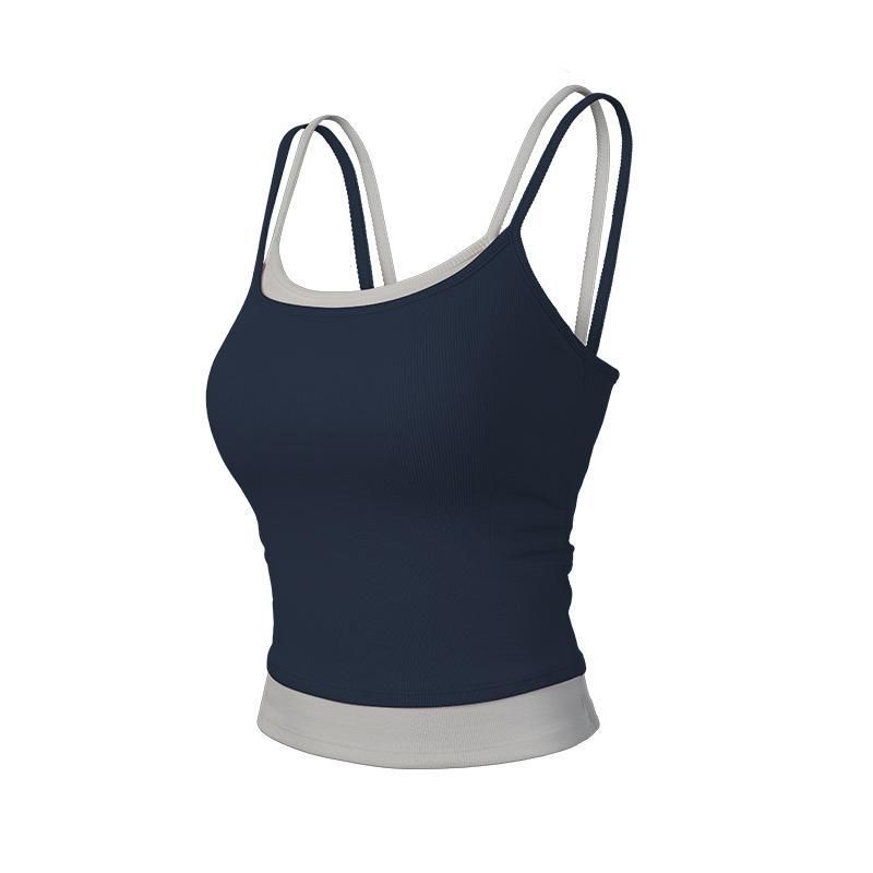 

Foreign Trade Contrast Color Fake Two Pieces With Chest Pad Sports Vest Knitted Sling One-Piece Cup Underwear Yoga Clothes Fitness Top Tibetan youth M
