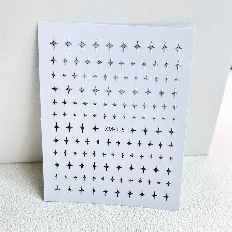 6 Pcs Metal Silver Nail Stickers Metallic 3D Star Nail Art Stickers Decals Self-Adhesive Nail Art Stickers Metal Chain Heart