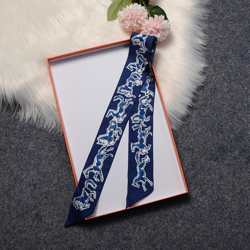 2023 100% Silk Scarf Sketch Horse Brand Design Natural Silk Women Scarf Foulard Hair Bag Scarves Fashion Neckerchief Headband