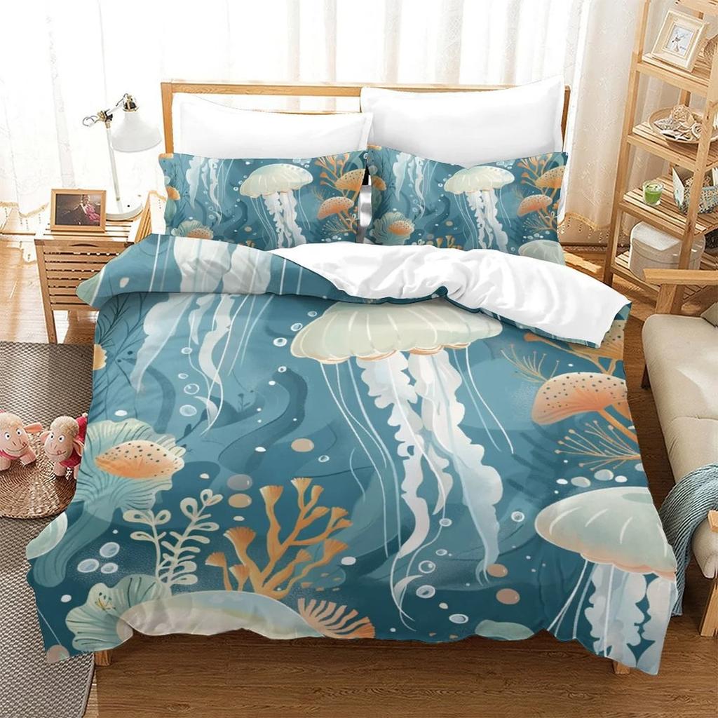 Duvet Cover Set Cartoon Jellyfish Printed Bedspreads Adult High Quality Bedding Set Bed GiftQueenWarm And ComfortableBoys