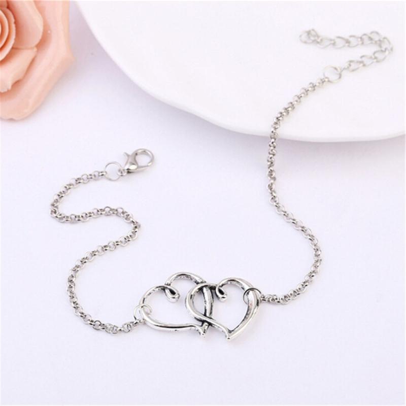 Fashion Double Peach Heart Alloy Anklet Simple Hollow Love Beach Anklet Bracelet Accessories Jewelry For Women Girlfriend Gifts