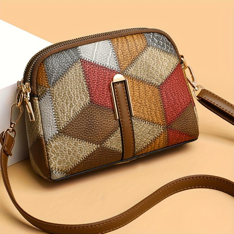 Versatile Single Shoulder Shell Bags, Retro Geometric Grid Fashiable Women's Crossbody Bag, Suitable for Commuting Banquets