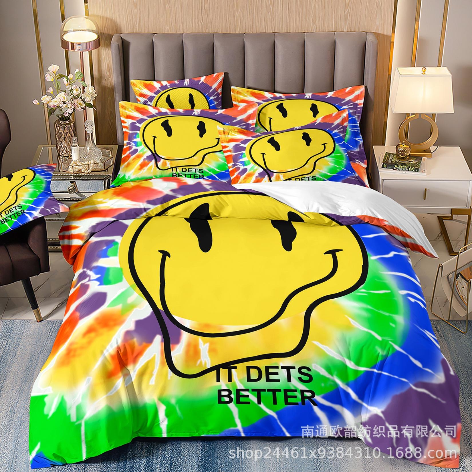

Hot-Selling 3D Digital Printing Hip-Hop Graffiti Smiley Face Bedding Pillowcase Duvet Cover Three-Piece Set quilt cover 70 * 133 2pcs