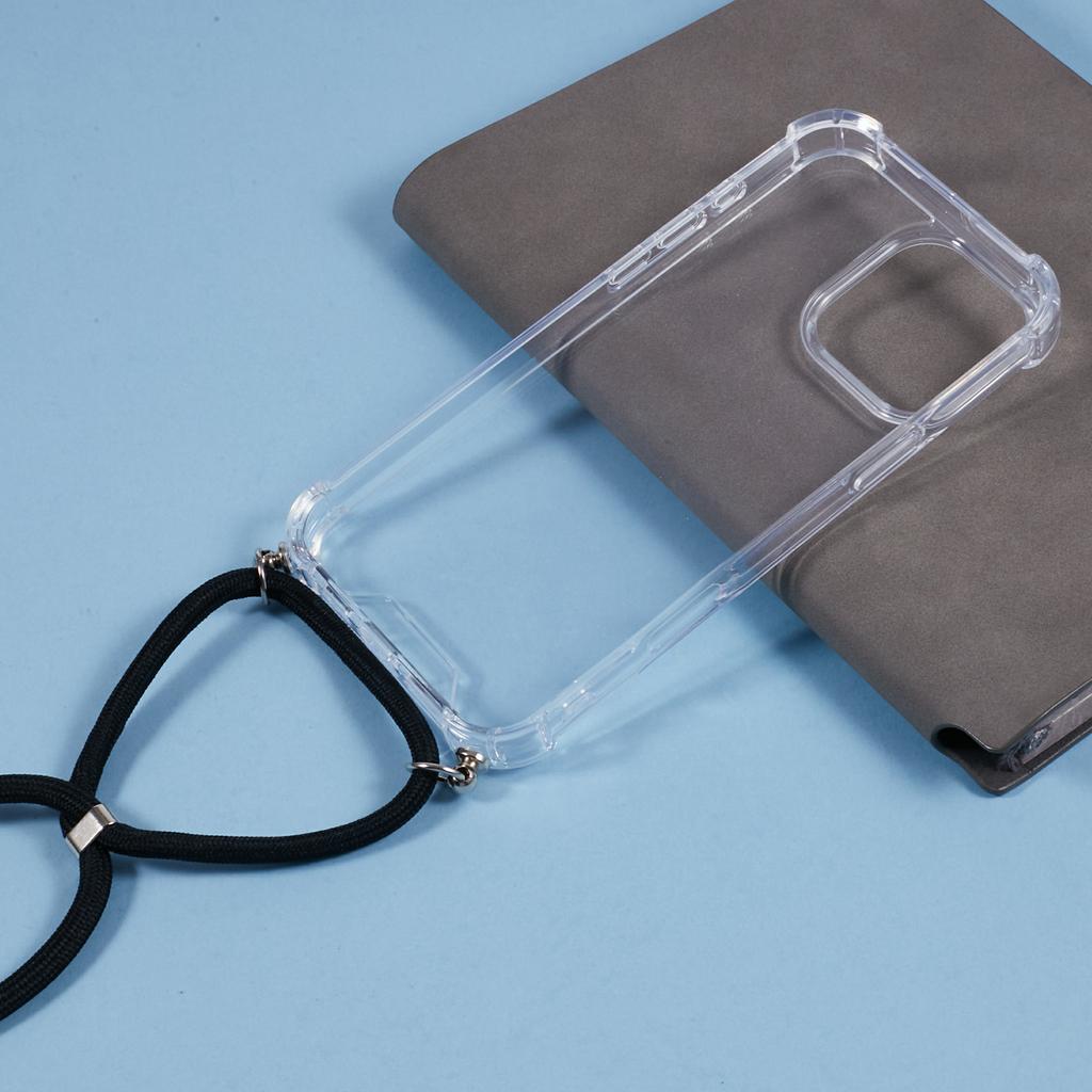 Etui na iPhone 16 Pro Wzmocnione 4 rogi Akrylowe+TPU Pokrowiec na telefon z regulowaną smyczą