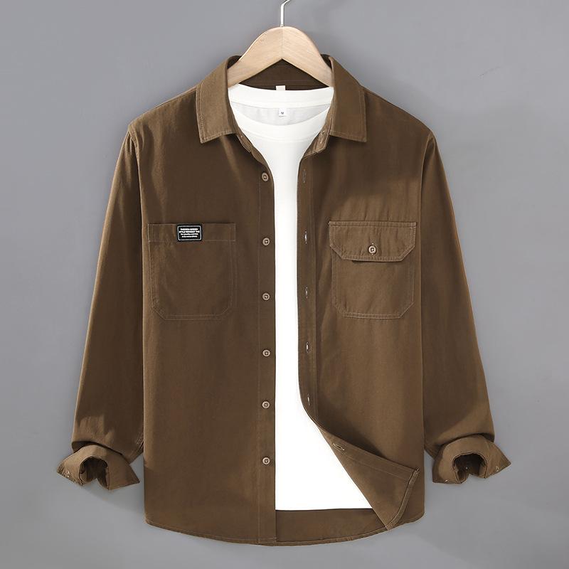

Рубашка карго с длинным рукавом в американском ретро-стиле для мужчин, весна-осень, из чистого хлопка, повседневная, с двойным карманом, квадратная рубашка, модная тонкая куртка для мужчин XXXL кофейный