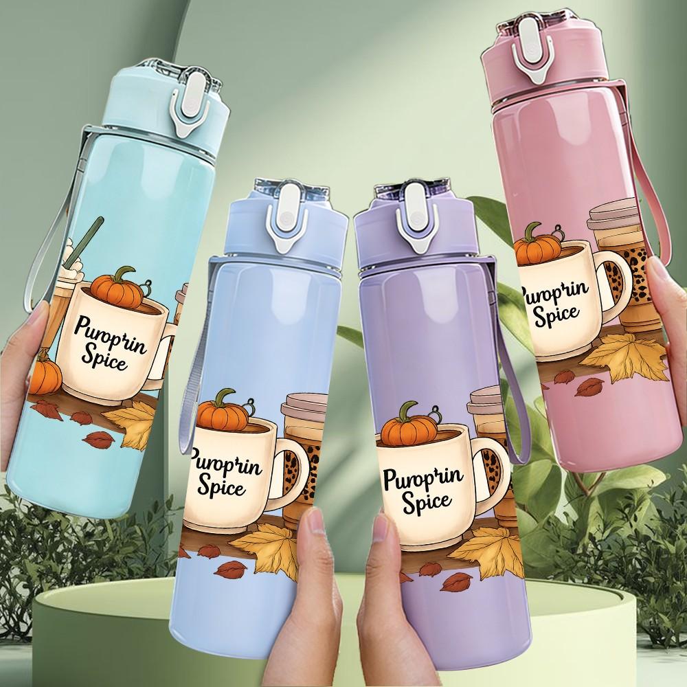 1PC Autumn Pumpkin Latte Cups 750ml Color Plastic Sports Water Bottle Leakproof Flip Straw Lid Suitable for Sports Office Home Use