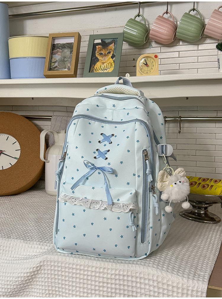 Schoolbag lavender stars surround lace lace polka dot schoolbag gentle and sweet wind early high school student high value backpack