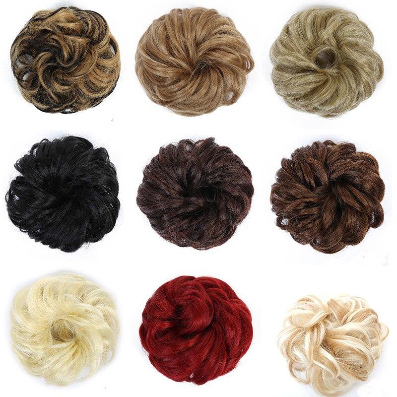 LUPU Syntetické dámské kudrnaté vlasy drdol Doplňky do vlasů elastické rozcuchané vlnité drdoly prodlužování vlasů ombre hnědá červená černá