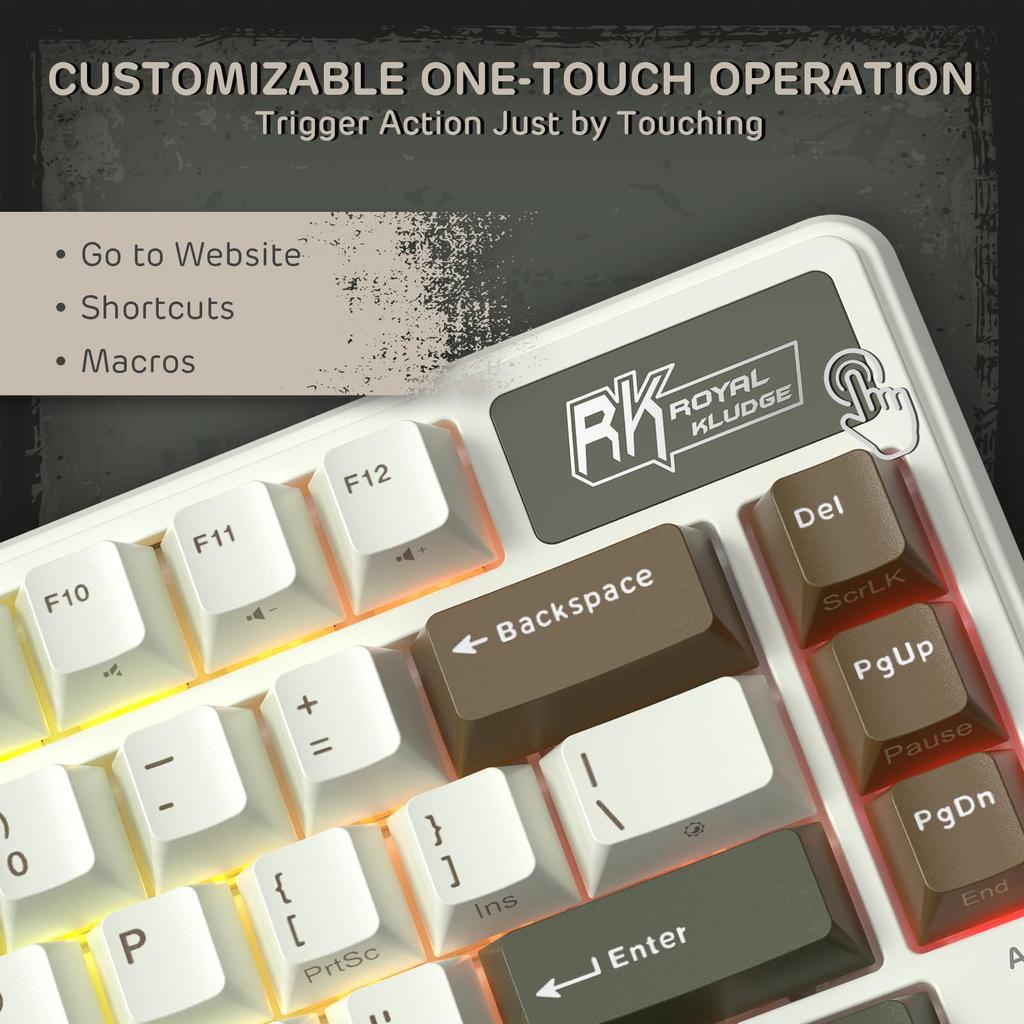 RK ROYAL KLUDGE L75 Mechanical Keyboard with Gasket Touchable TKL Wireless Hot Professional QWERTY US Layout Assembly, Buttons/Macro Keys, Nameplate,