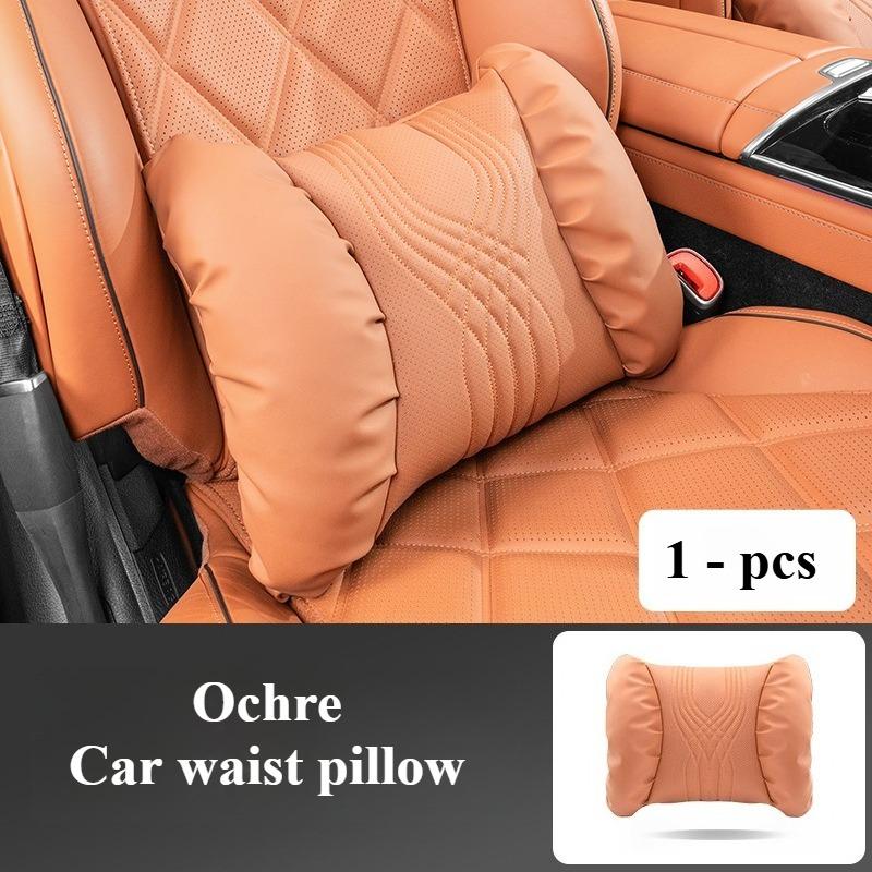 HQZQB1 Luxury Nappa Leather Car Neck Pillow and Seat Pillow Soft Car Headrest Waist Pillow Seat Accessories Car Headrest and Lumbar Set