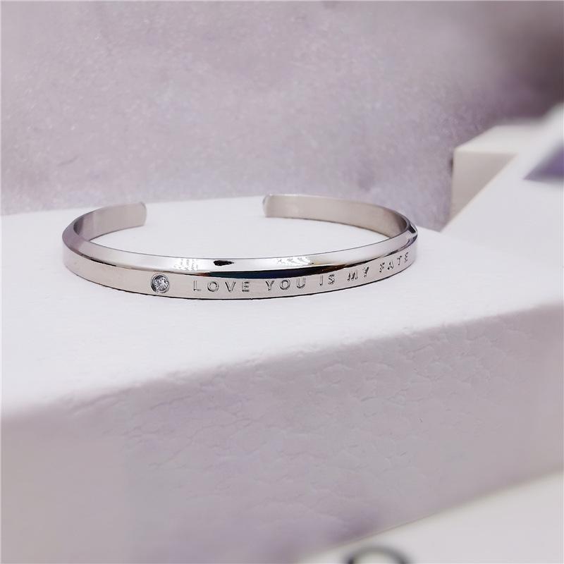 New Korean Style Rose Gold LOVE Open Bangle with White Diamond - Fashion Titanium Steel Jewelry