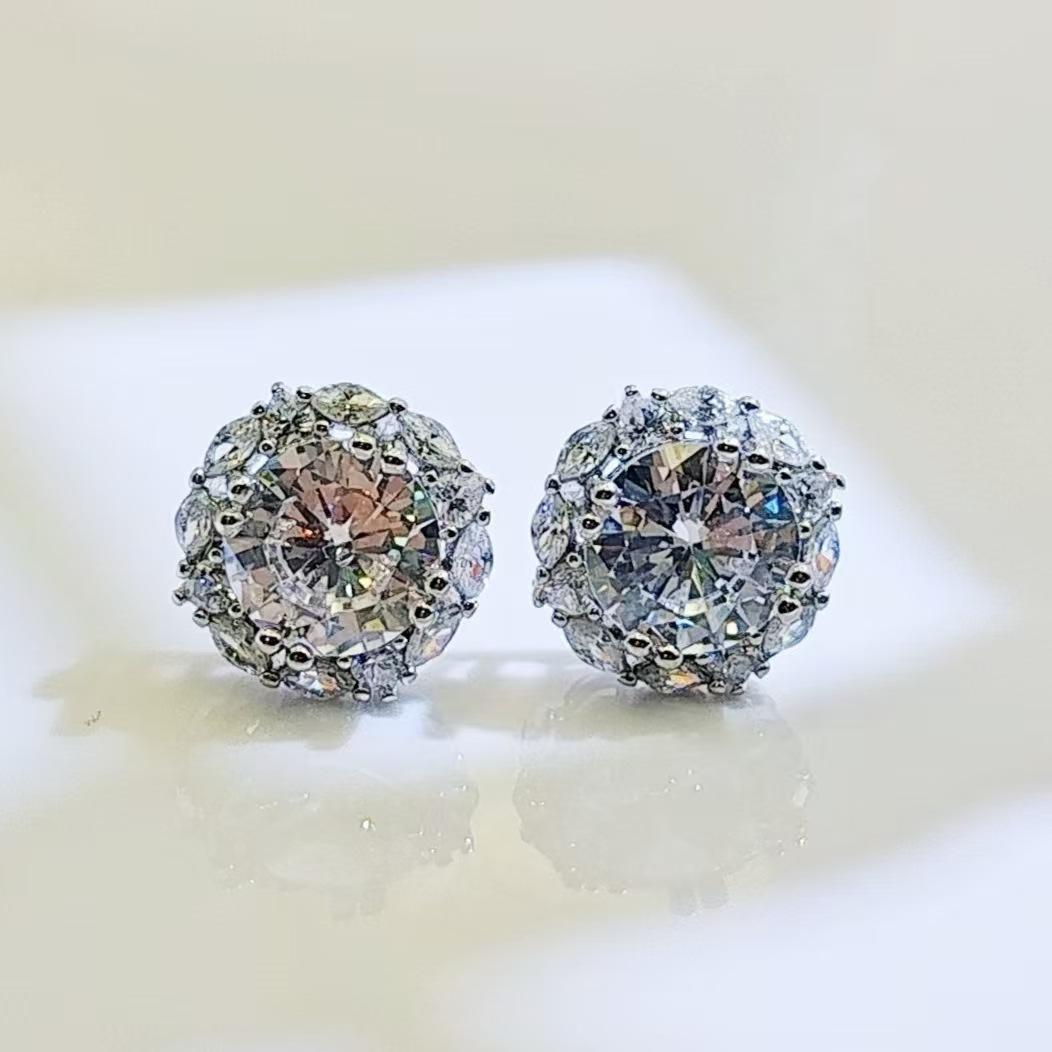 

аксессуары: серьги-пусеты с цветком из имитации циркона женские инкрустированные круглым цирконом 8 мм женские серьги модные серьги copper gold-plated