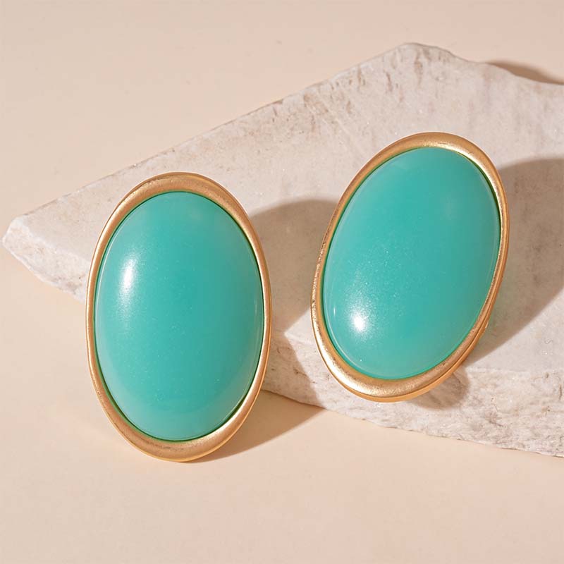 Vintage Brown Resin Elliptical Stud Earrings For Women Exaggerated Metal Geometric Earrings Wedding Ear Zircon Accessories