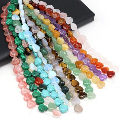 16Pcs/String, Spiritual Healing Crystal Heart Beads, Bohemian Style Natural Stone Rose Quartz Gemstone Loose Spacer Beads for Jewelry Making DIY Craft