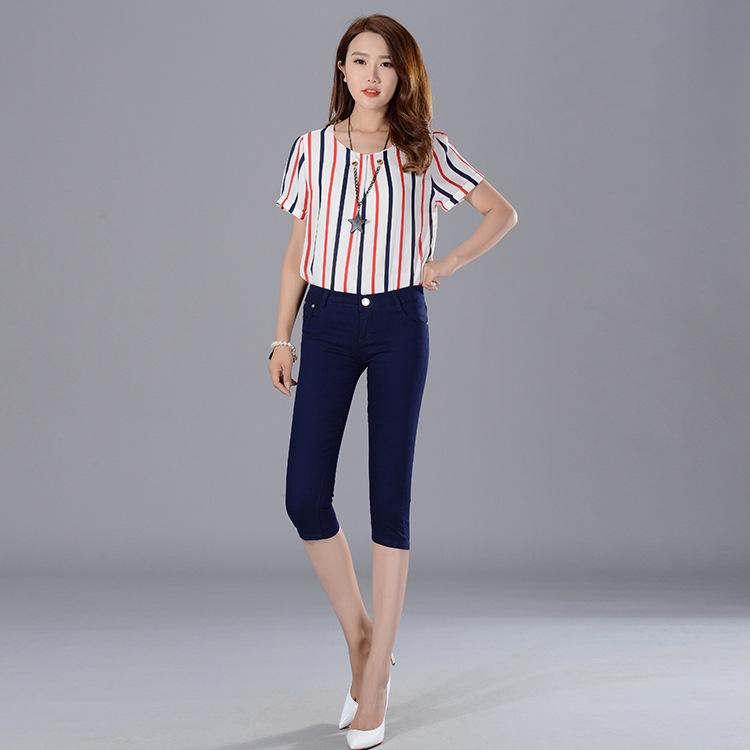 2025 Sommer Koreansk Slim Fit Godterifarge Dame Capri Denim Leggings