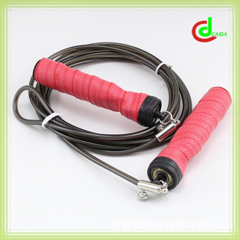 Adjustable Fitness Jump Rope With Sweat-Absorbing Red Handles Black PVC-Coated Steel Cable Adults
