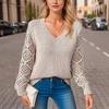 Spring & Autumn Women's V-Neck Hollow Out Loose Knit Pullover