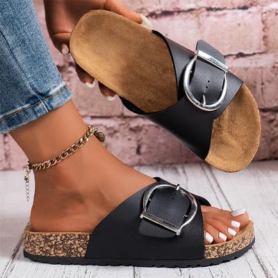Women's Simple Solid Color Buckle Cover for Wearing Flat Heeled Straight Slippers