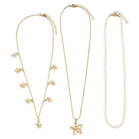 3Pcs Layered Necklace Stackable Elegant Necklace for Women Lightweight Flower And Pearl Necklace