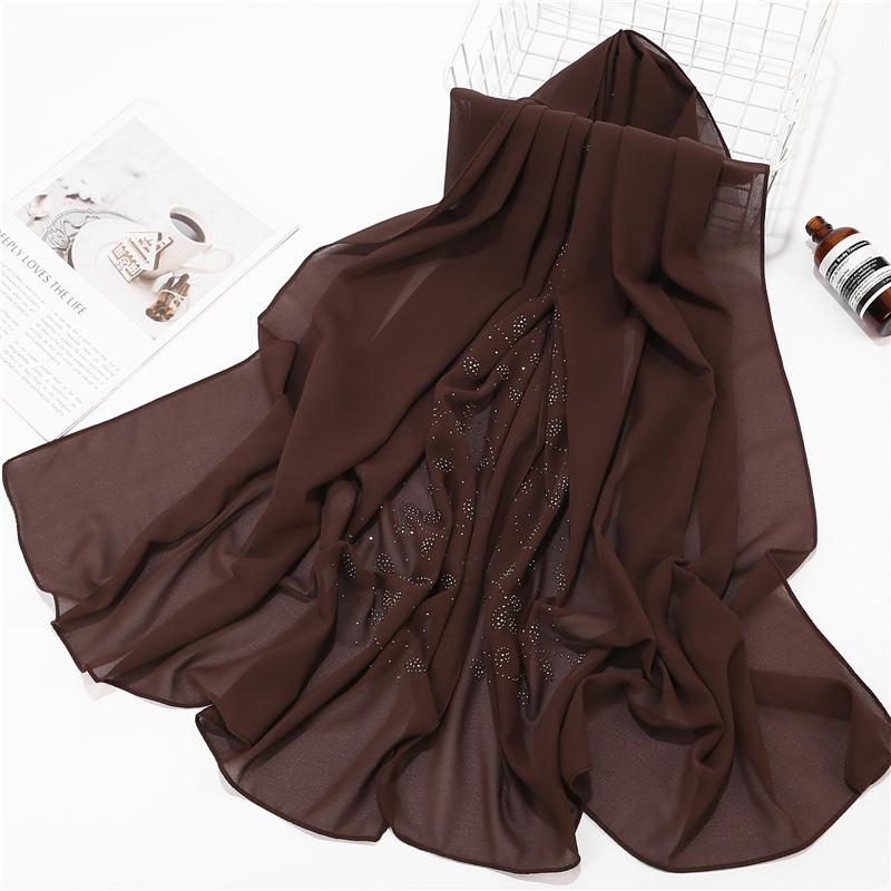 Women Chiffon Scarf Hijabs For Women Leaf Diamond Crystal Scarf Hijab Shawls Wraps Muslim Fashion Hijab Scarf Ramadan Shawl