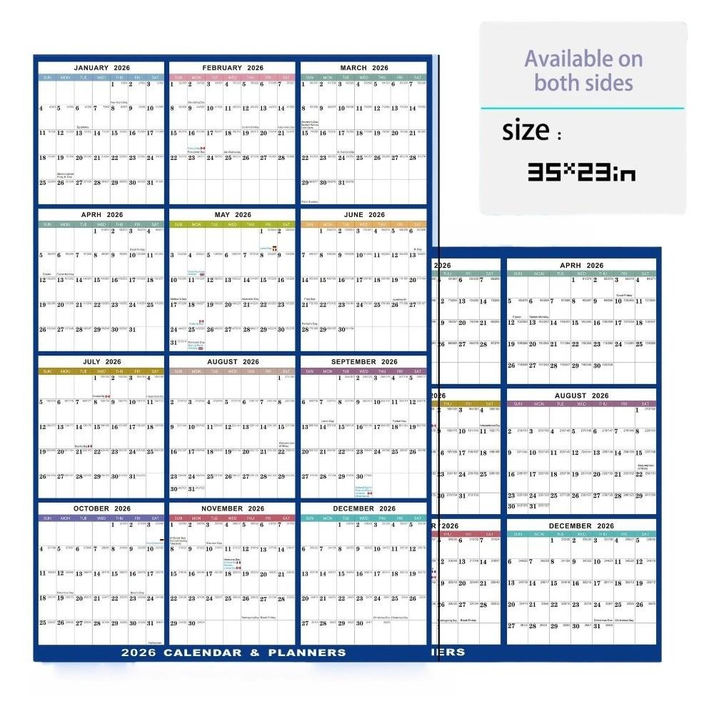 Kalendarz Ścienny Dwustronny Wielokrotnego Użytku Wiszący z Naklejkami Pisaki Zmazywalny Kalendarz 35x23 Cal Roczny Planer Roczny Do Użytku Biurowego
