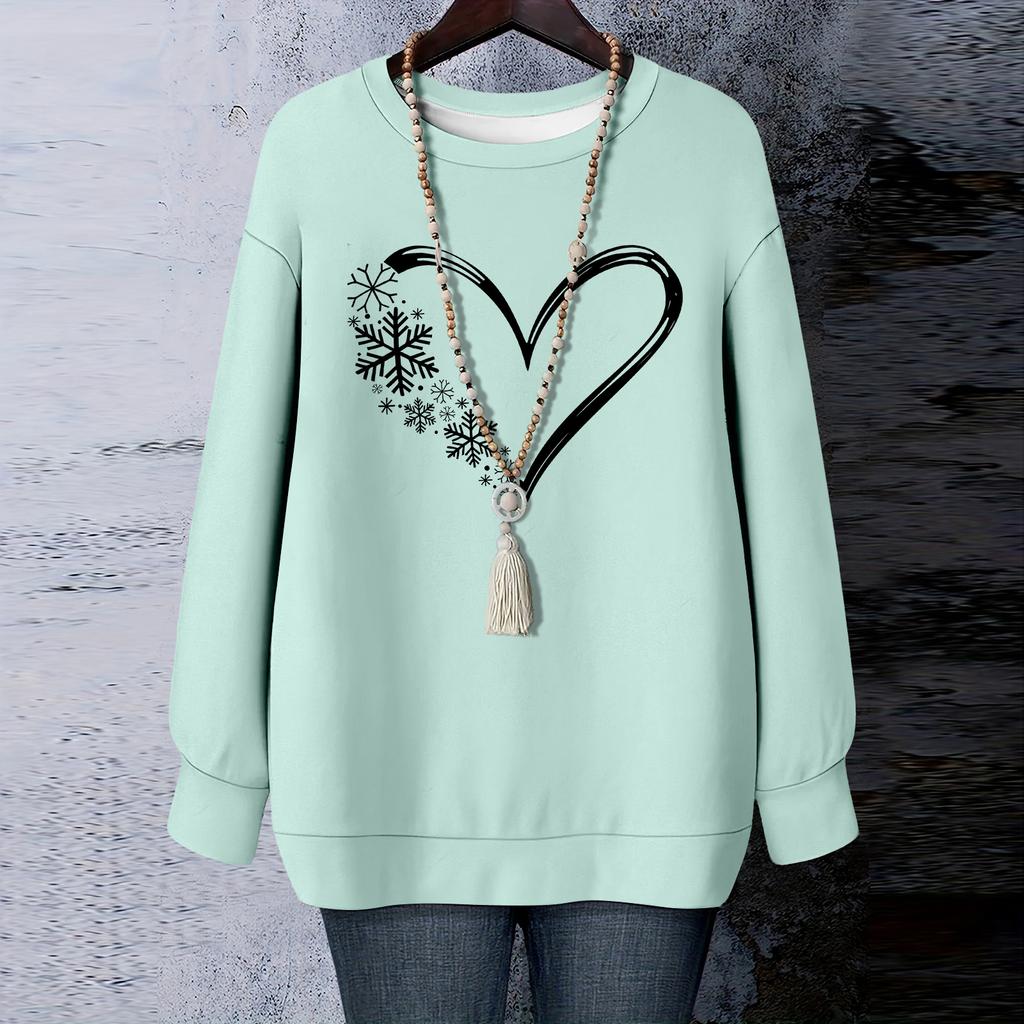 Ladies' Christmas Printed Round Neck Long Sleeved T-shirt Sweatshirt Top