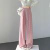 2025 Women's Black Stripe High Waist Wide Leg Pants - Spring/Autumn, Slimming & Casual