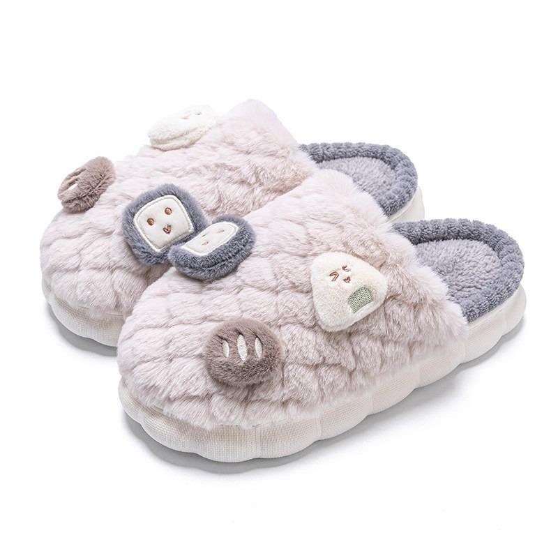 Men's cotton slippers women's winter 4 indoor home warm cute couple hair slippers autumn and winter