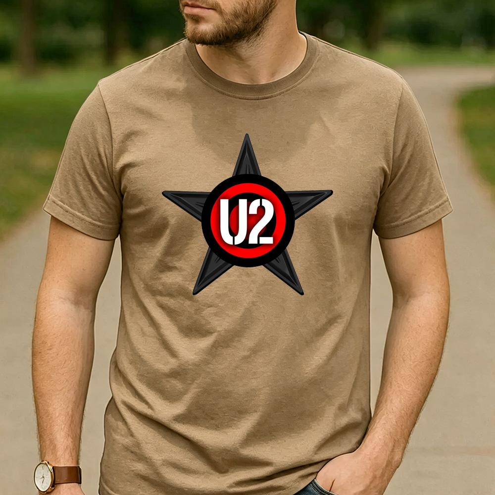 Vintage U2 Star Logo Graphic T Shirt Unisex Cotton Short Sleeve Rock Band Music Fans Casual Tee Festival Merch