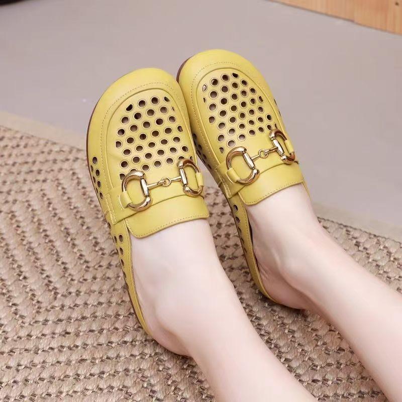 Baotou temperament sandals women wear one pedal soft sole retro sandals summer fashion breathable hole half drag women's shoes