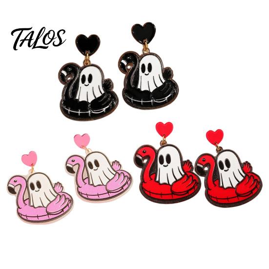 Funny Halloween Party Jewelry 1 Pair Summer Ghost Earrings for Women, Cute Casual Holiday Outfit Pool Float Dangle Drop Earrings, 2D Acrylic Accessory