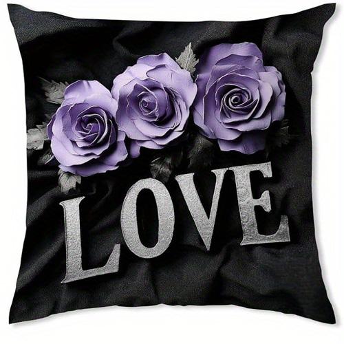 Purple Roses Love Themed Doublesided Printed pillow cover Short plush Suitable living rooms bedrooms sofas throw cushion cover