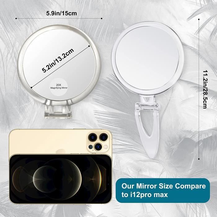 Miroir De Poche - Grossissant X 20 Petit Femmes 15 Cm Voyage Portable Pliable Double Face Parfait Une Application