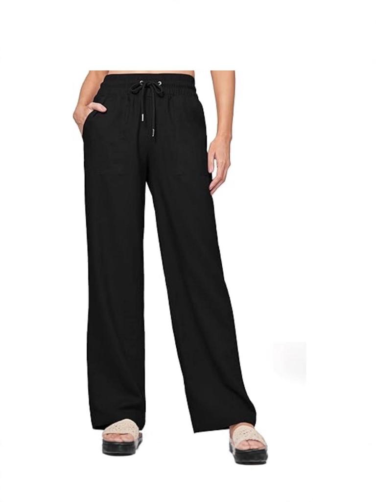 2025 High-Waisted Women's Drawstring Cotton-Linen Wide-Leg Trousers - Casual European-American Style