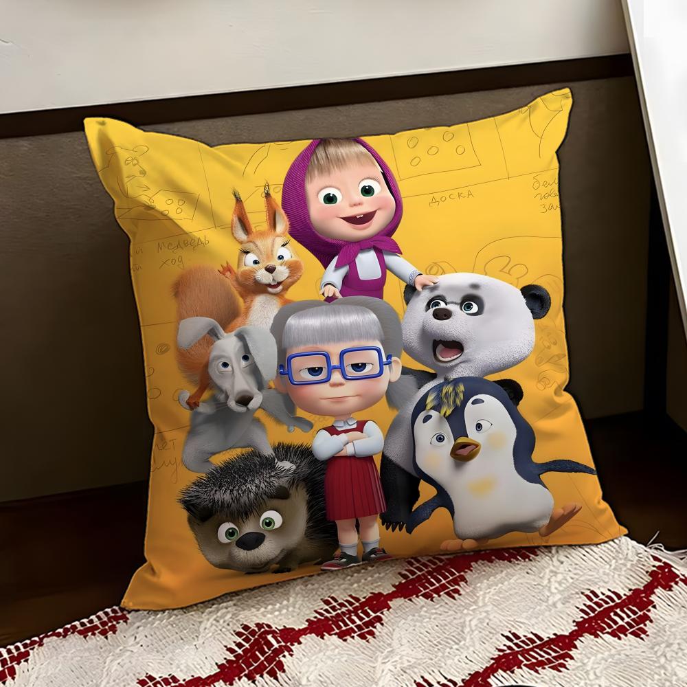 Cute MMasha and the BBear Cushion Cover Reversible Soft Durable Pillow Cover Home  Car MultiScene Use for Daily Comfort