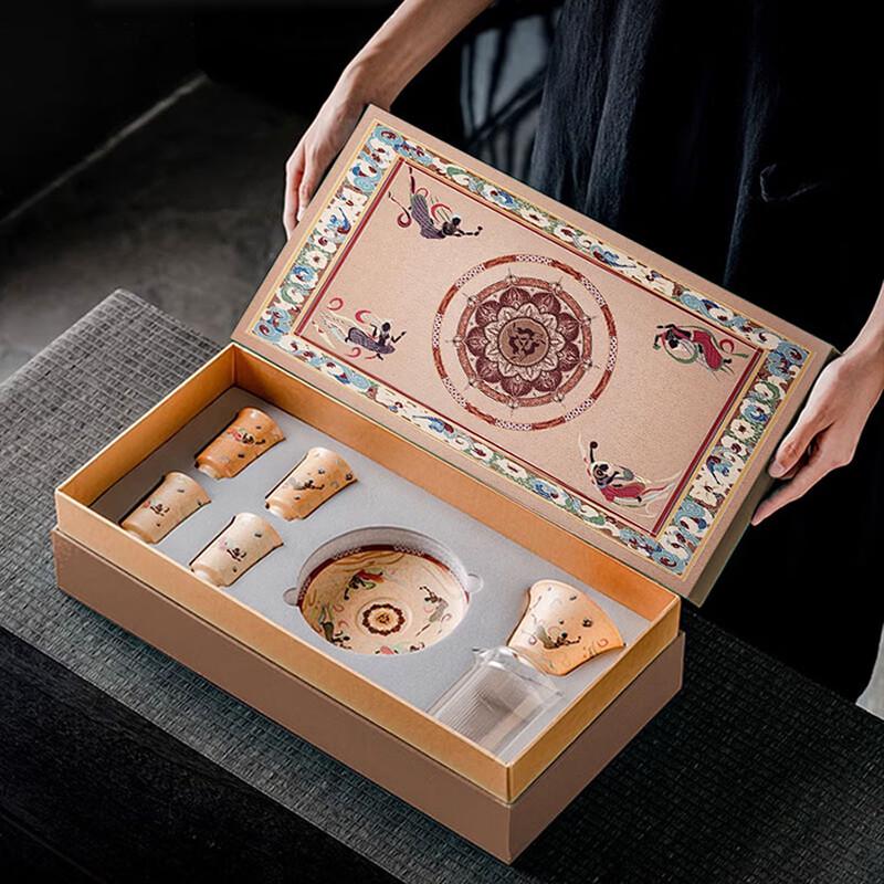 Dunhuang Flying Flowers Gaiwan Tea Set 7-Piece Set