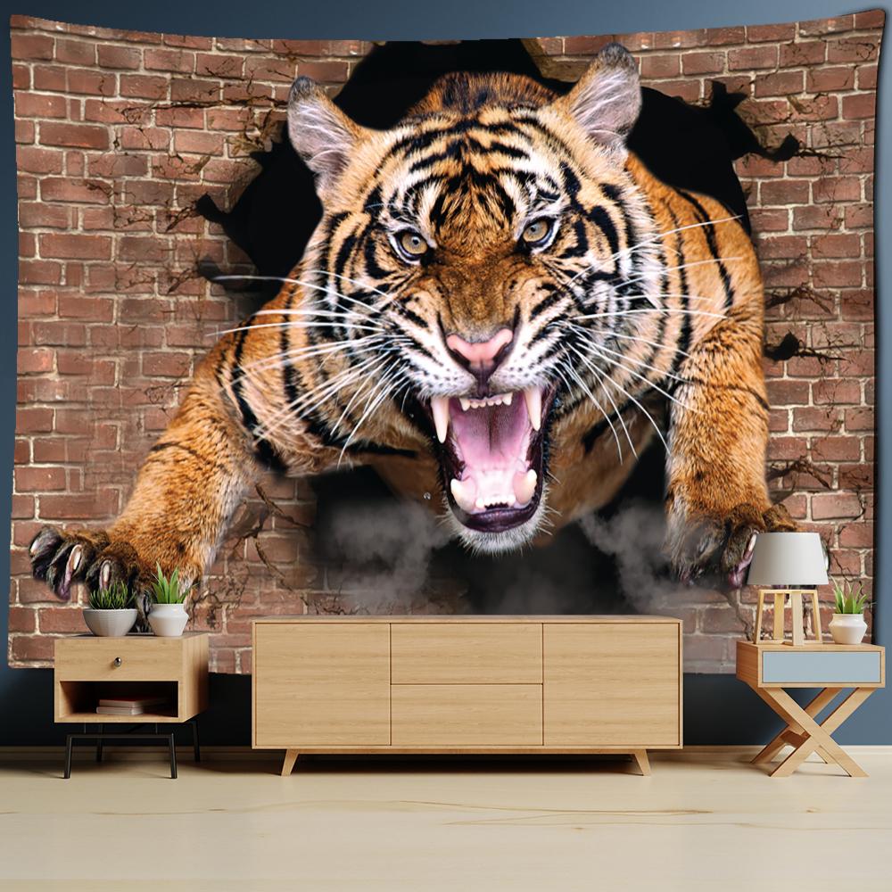

Психоделический гобелен с тигром, настенный гобелен в стиле бохо, хиппи, тапиз, художественная эстетическая комната, домашний декор, фон, ткань 400x220cm