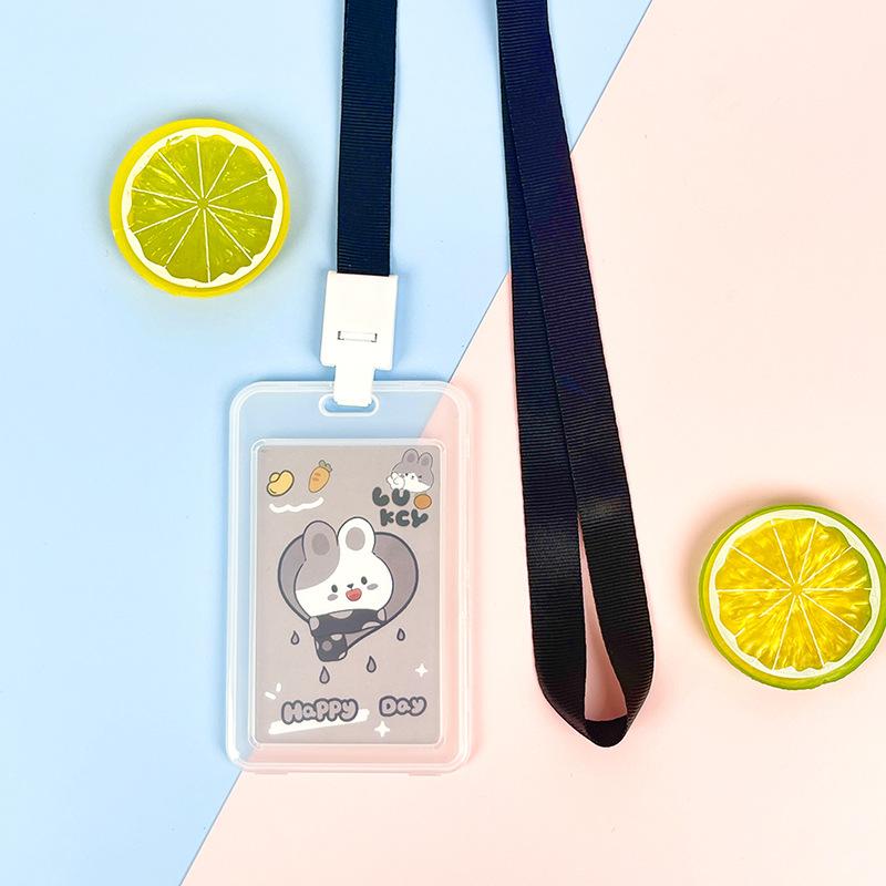 Ins Cute Transparent Lanyard Card Cover Student Bus Cards Case Cartoon Work Card Covers Credit Card Holder Id Holder with Rope