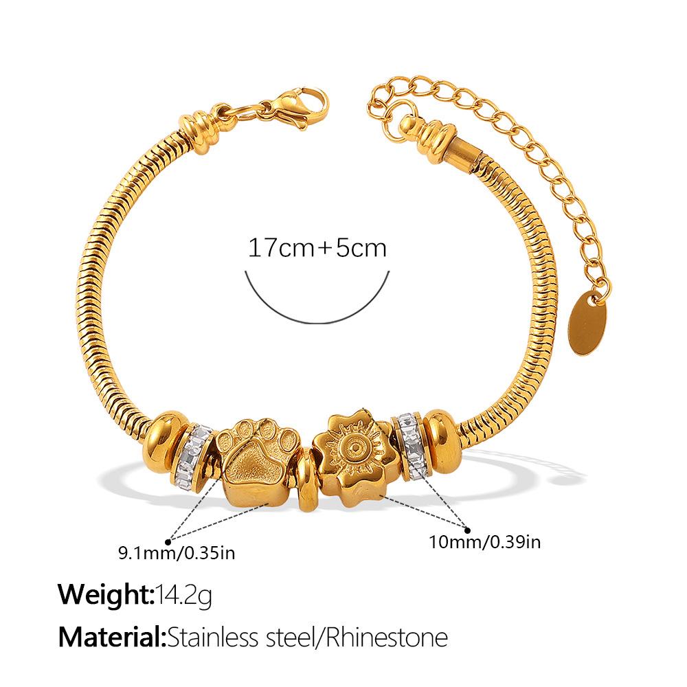 European and American retro style DIY crown love pendant bracelet stainless steel plated 18K gold bracelet