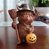 2Pcs Halloween Highland Cow Resin Figurine Wizard Hat Pumpkin Broom
